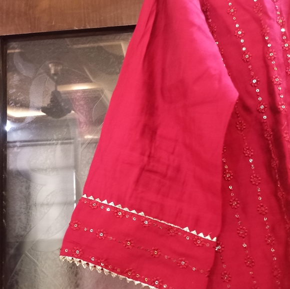 Designer embroidered muslin kurta dupatta bottom set (size xxl) - Picture 9 of 14